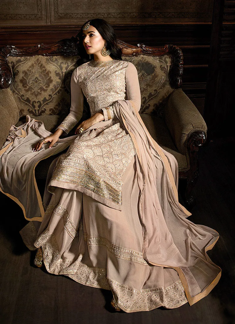 Blush Pink Embroidered Indo Western Style Sharara Suit