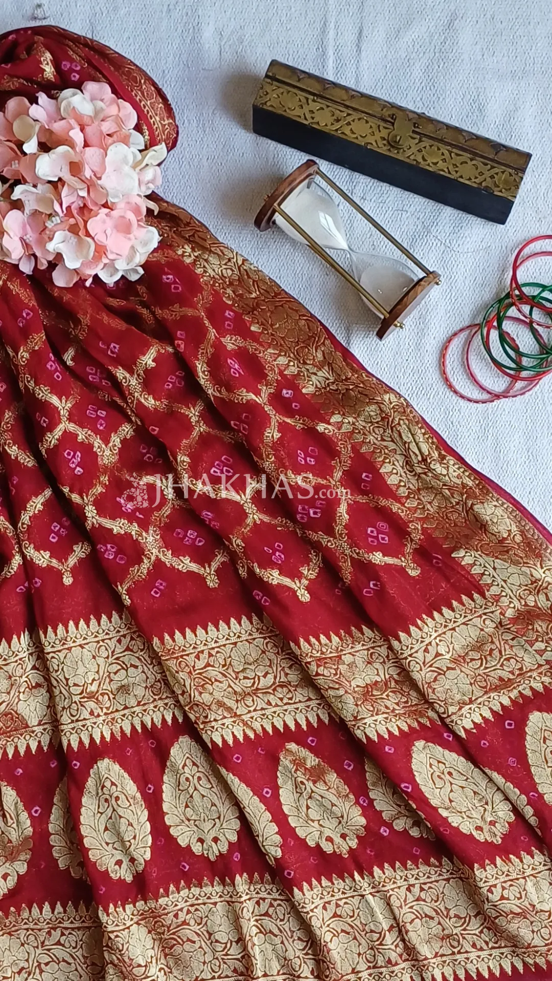 Bridal Dark Red Banarasi Gharchola Georgette Dupatta