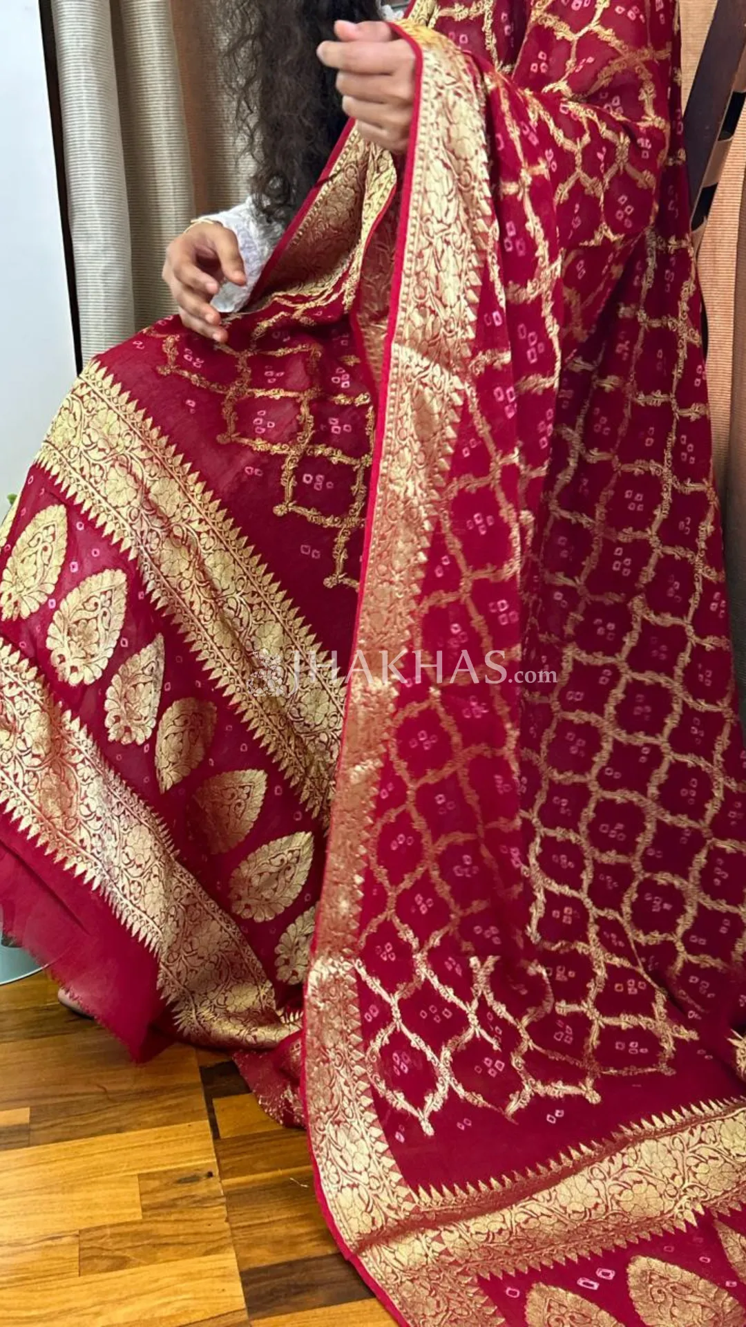 Bridal Dark Red Banarasi Gharchola Georgette Dupatta