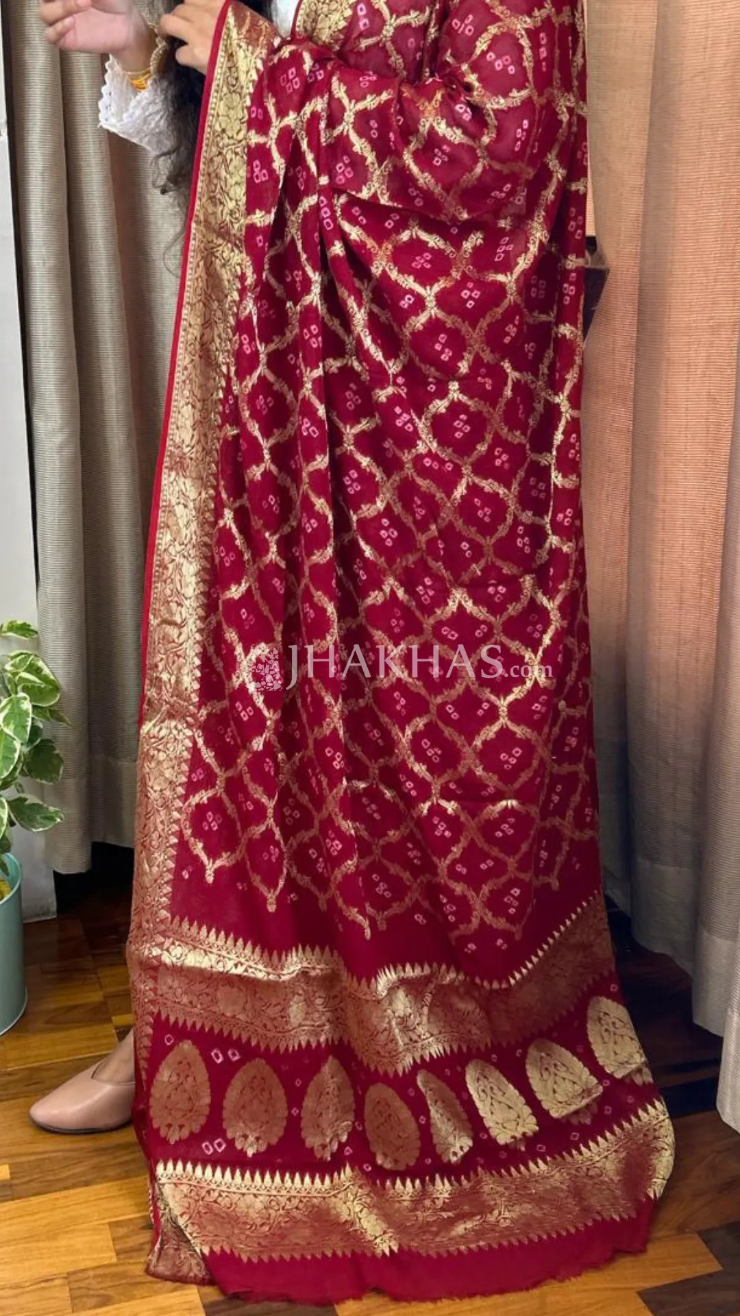Bridal Dark Red Banarasi Gharchola Georgette Dupatta