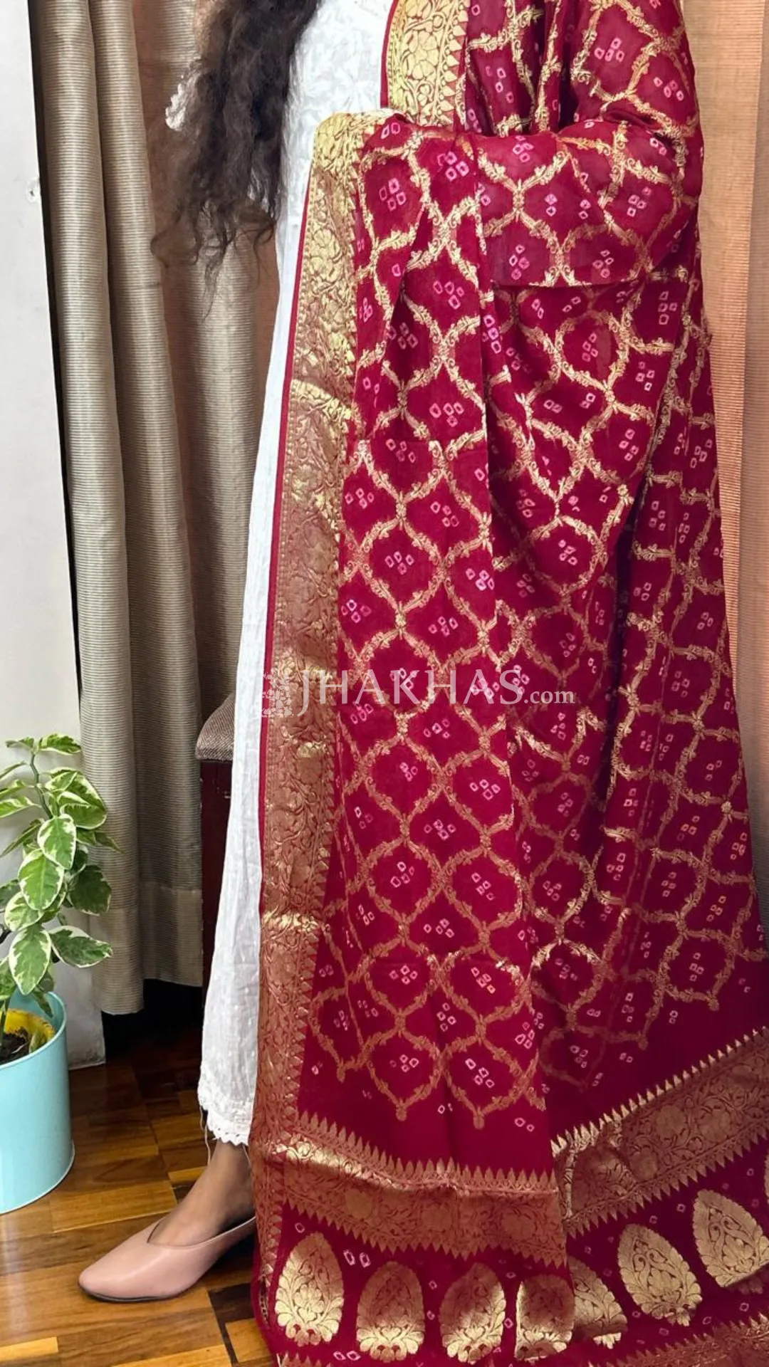 Bridal Dark Red Banarasi Gharchola Georgette Dupatta