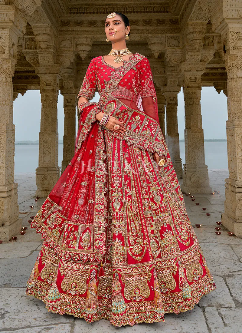Bridal Red Multi Embroidered Traditional Lehenga Choli