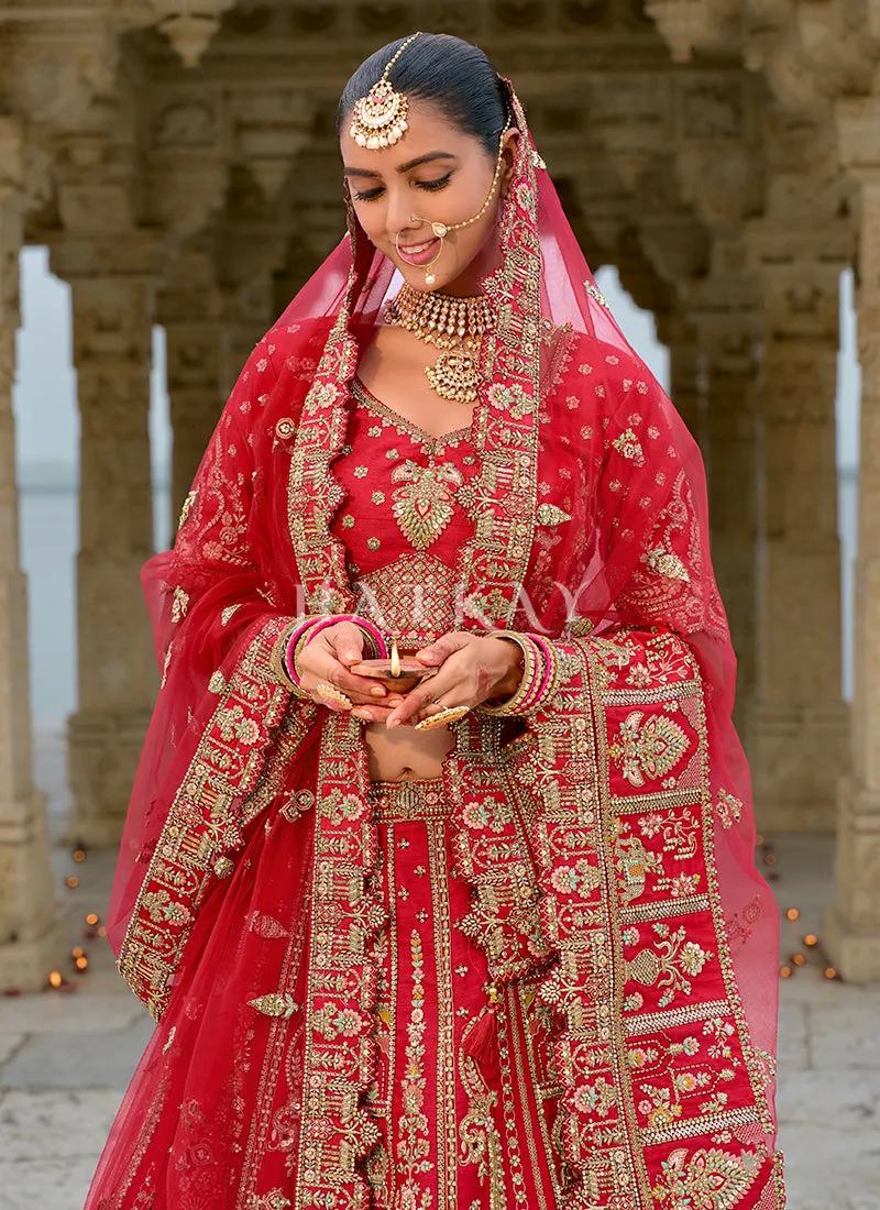Bridal Red Multi Embroidered Traditional Lehenga Choli