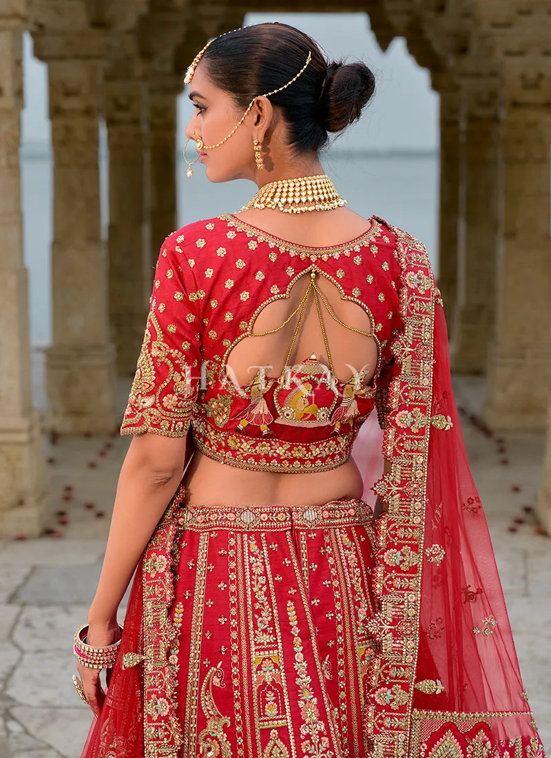 Bridal Red Multi Embroidered Traditional Lehenga Choli
