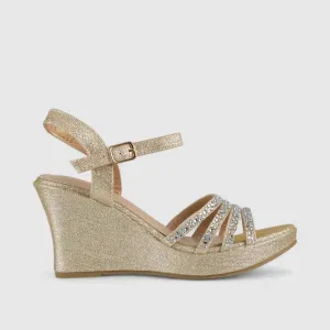 Bulbul Wedge Evening Sandal Gold LU006