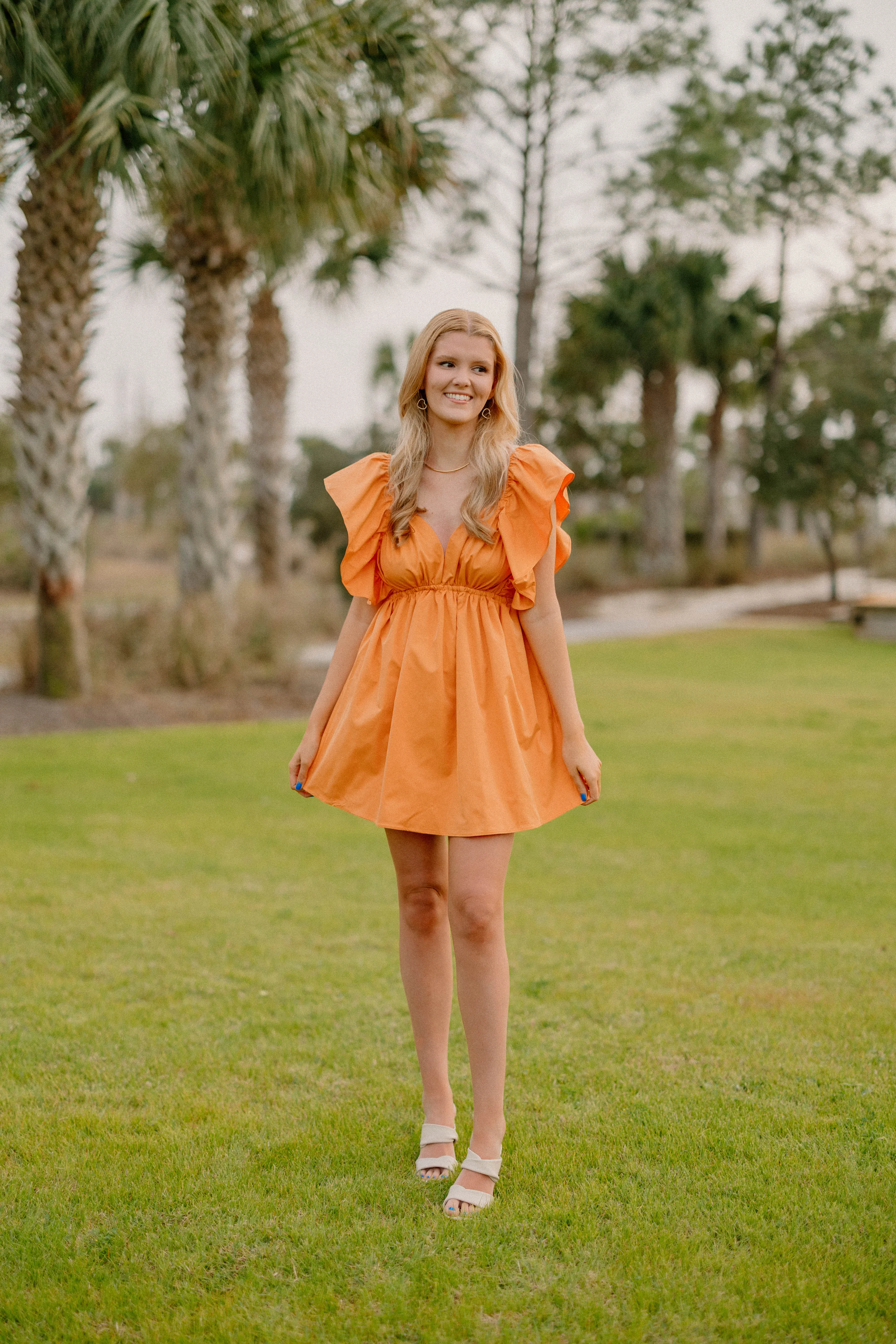 Carolyn Statement Sleeve Dress in Orange