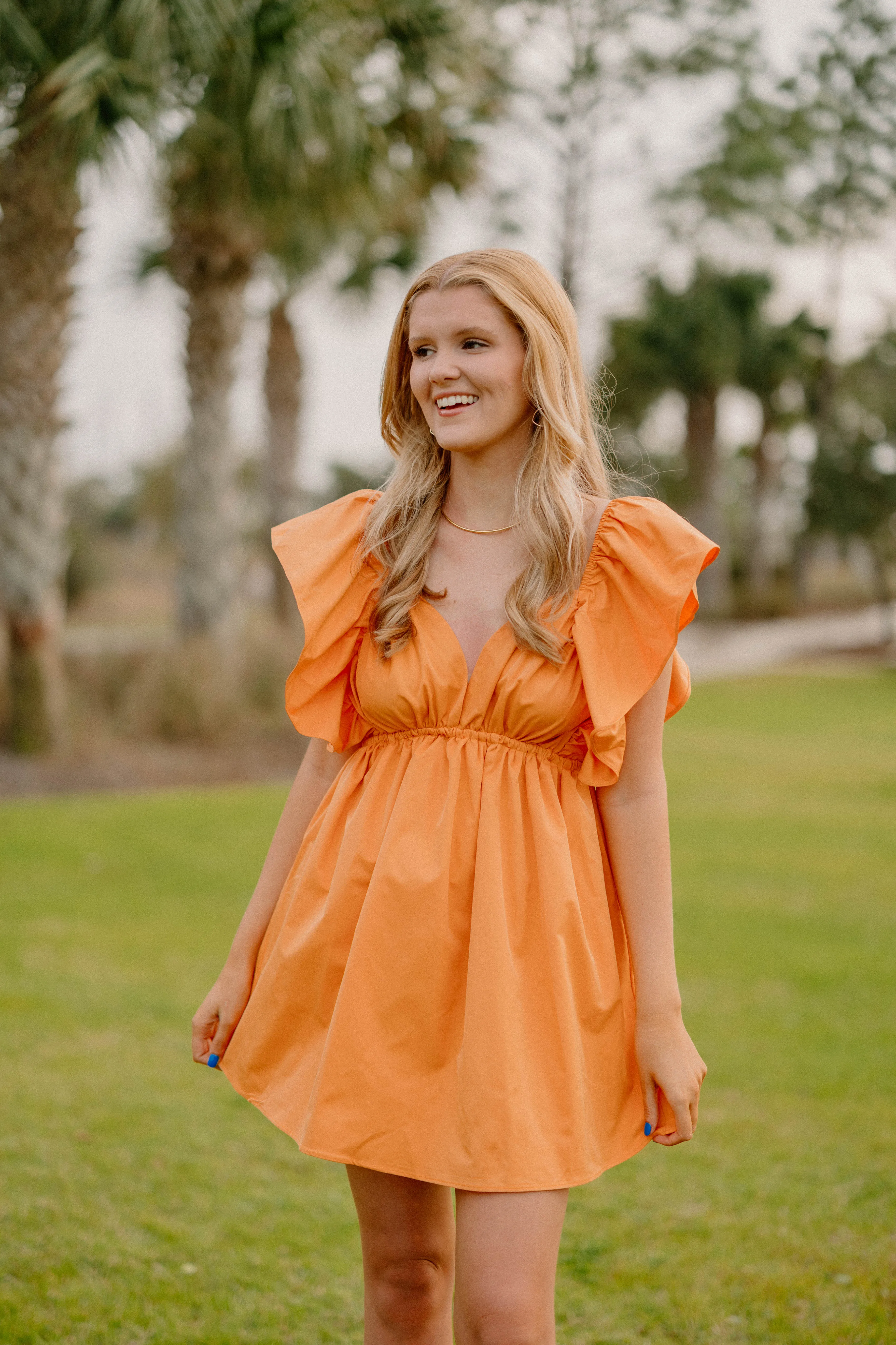 Carolyn Statement Sleeve Dress in Orange