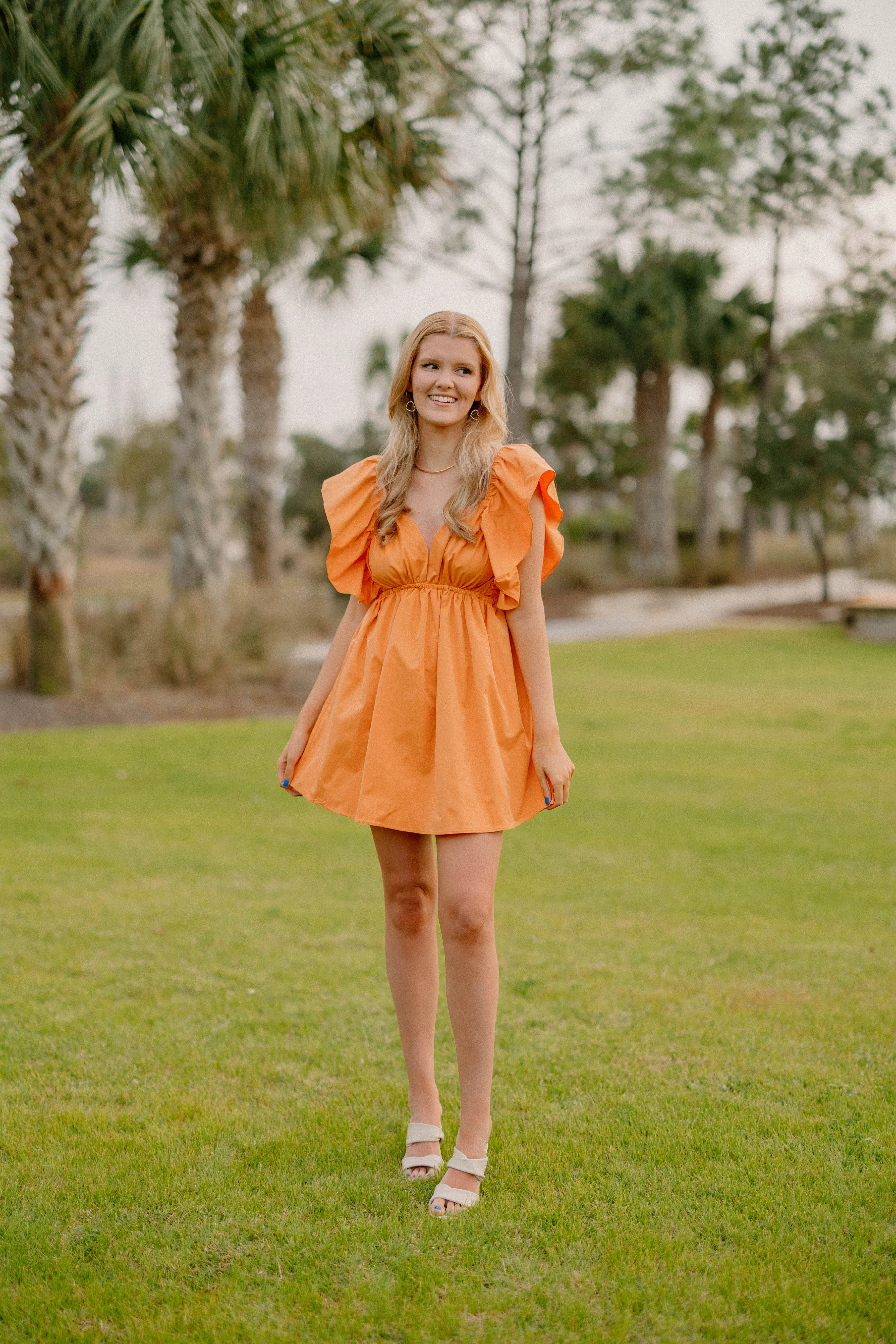 Carolyn Statement Sleeve Dress in Orange