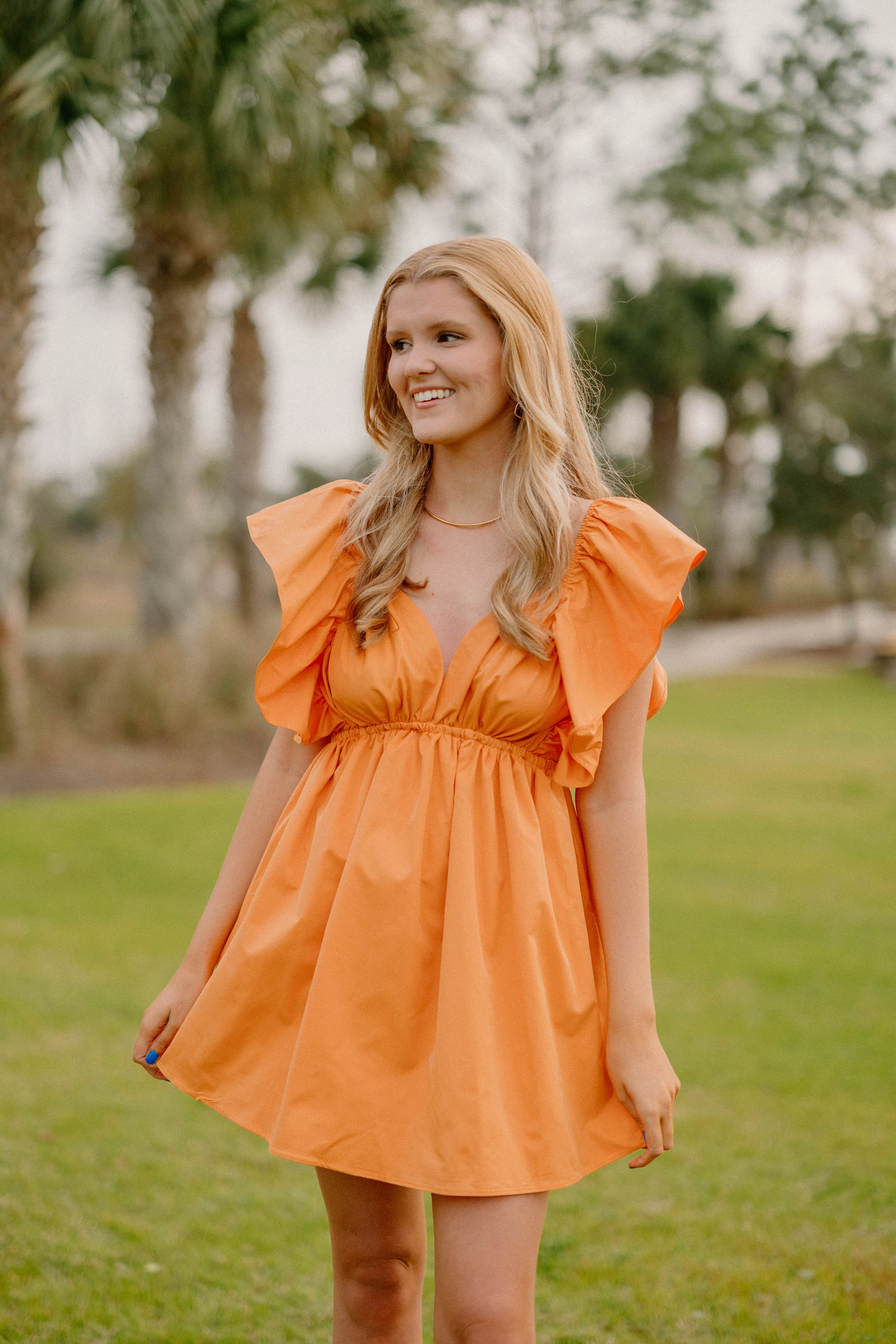 Carolyn Statement Sleeve Dress in Orange