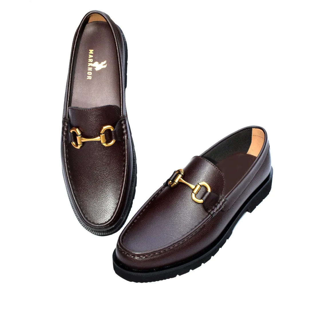 Casual Brown Loafers with Elegant Metal Bit MR521
