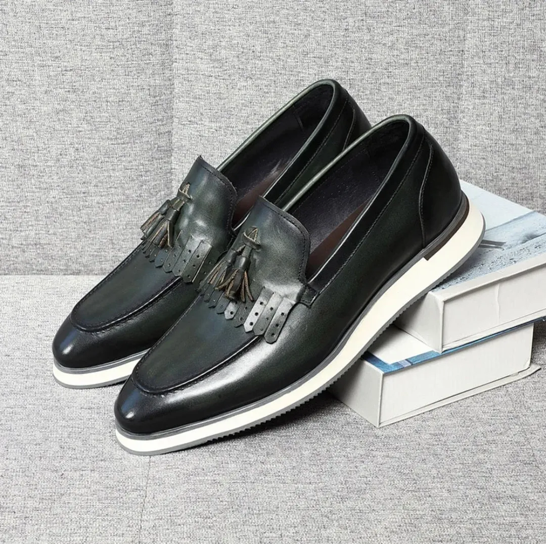 CAVANELI GREEN TASSER LOAFERS