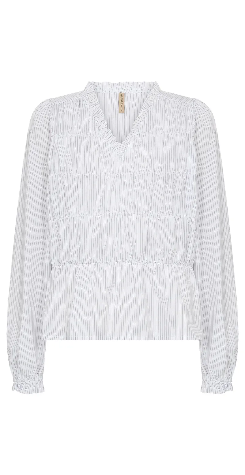 Celeste bluse med smock og nålestrib hvid