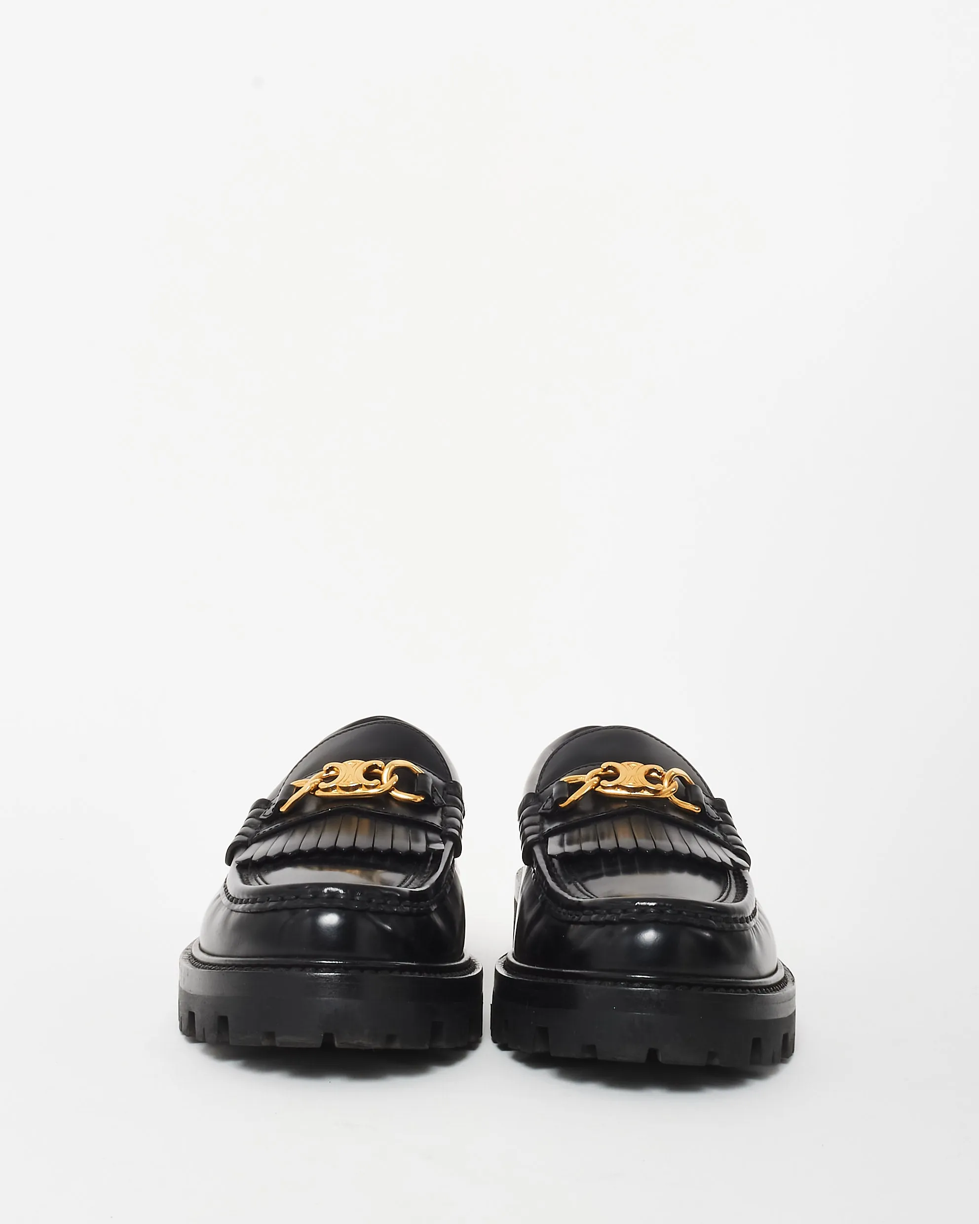 Celine Black Leather Triomphe Logo Margaret Loafers - 36.5