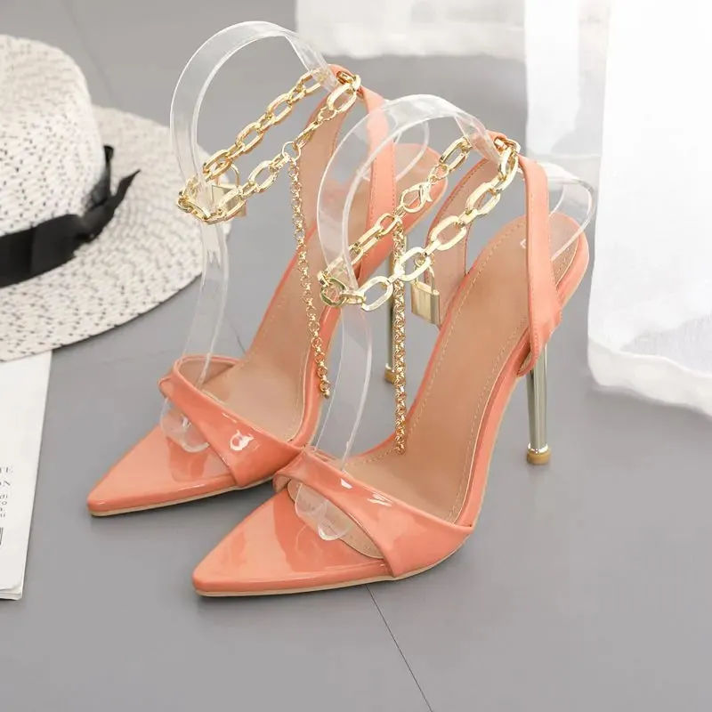 Chain Ankle Strap Peep Toe High Heels