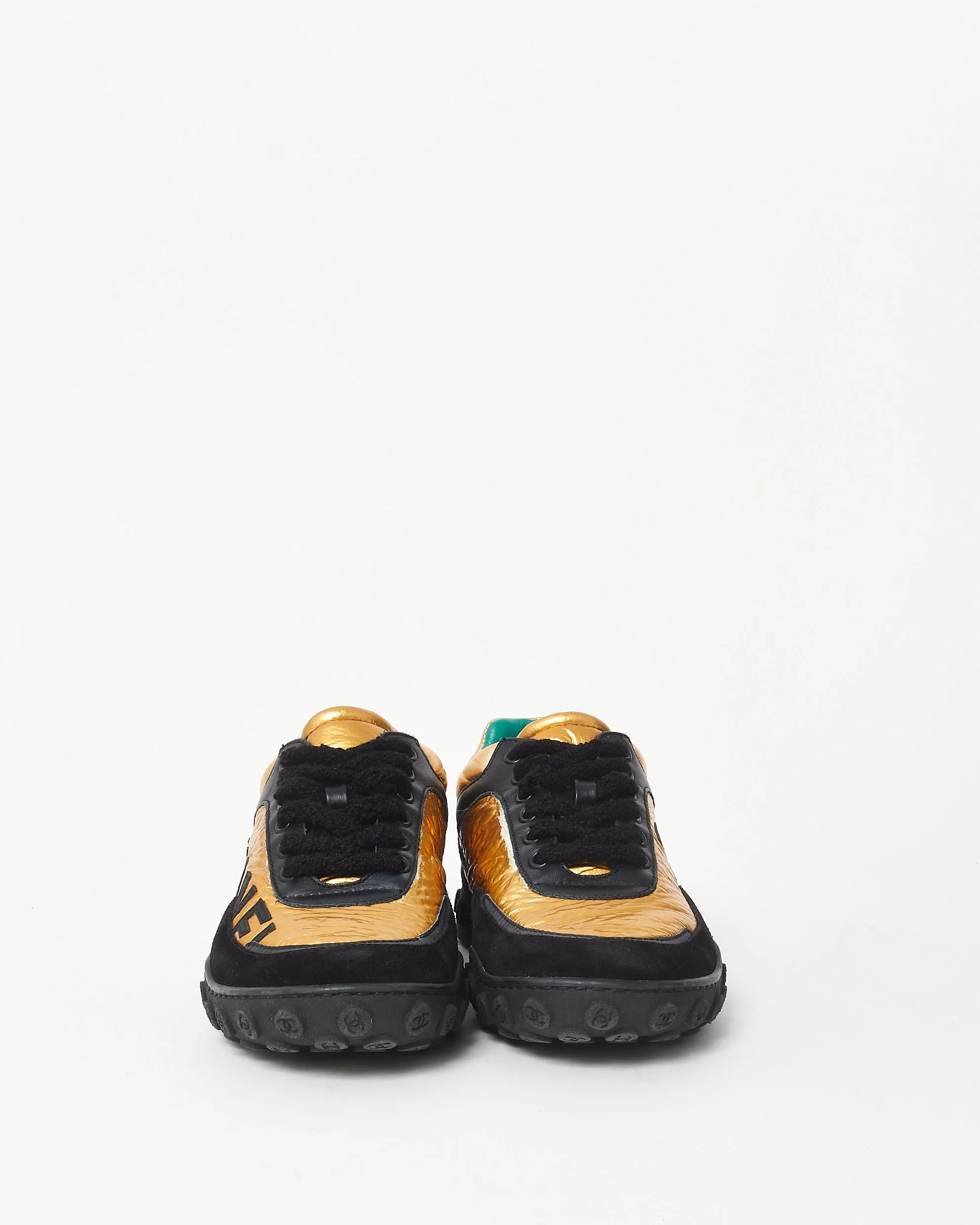 Chanel Black Gold & Teal Logo Sneakers - 35.5