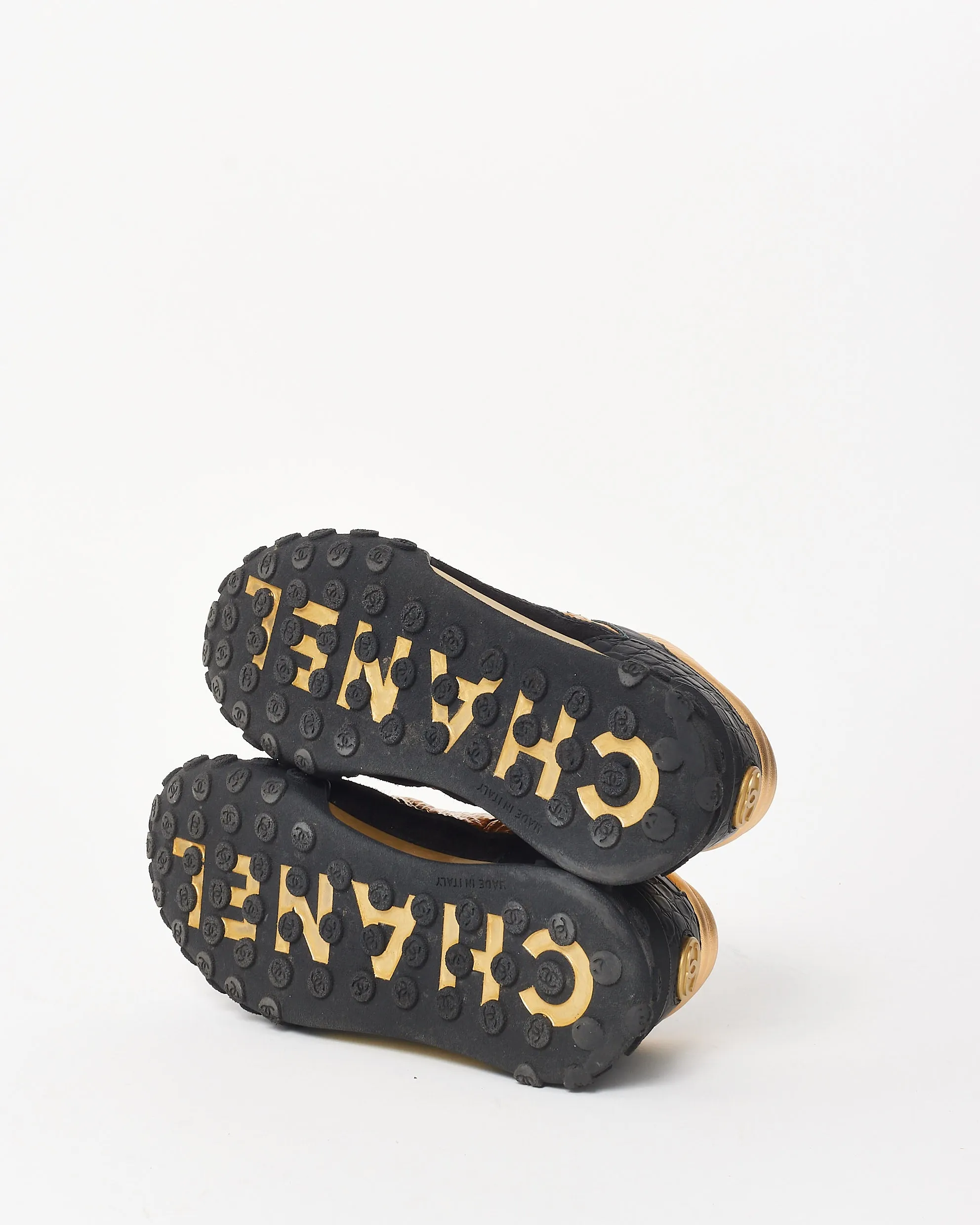 Chanel Black Gold & Teal Logo Sneakers - 35.5