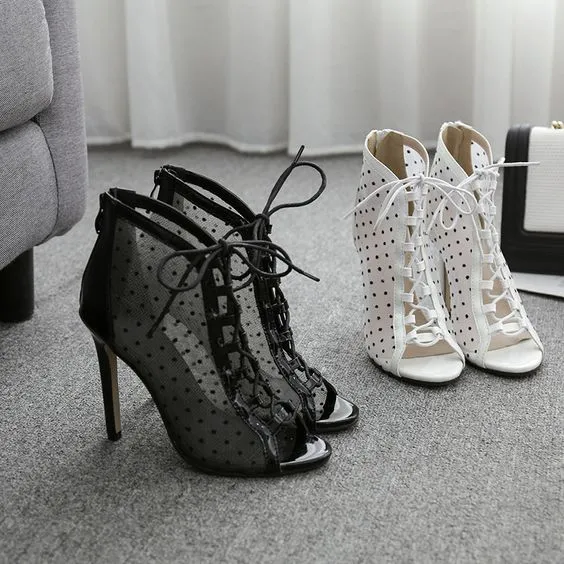 Chic Fish Mouth Polka Dot Mesh Sandals
