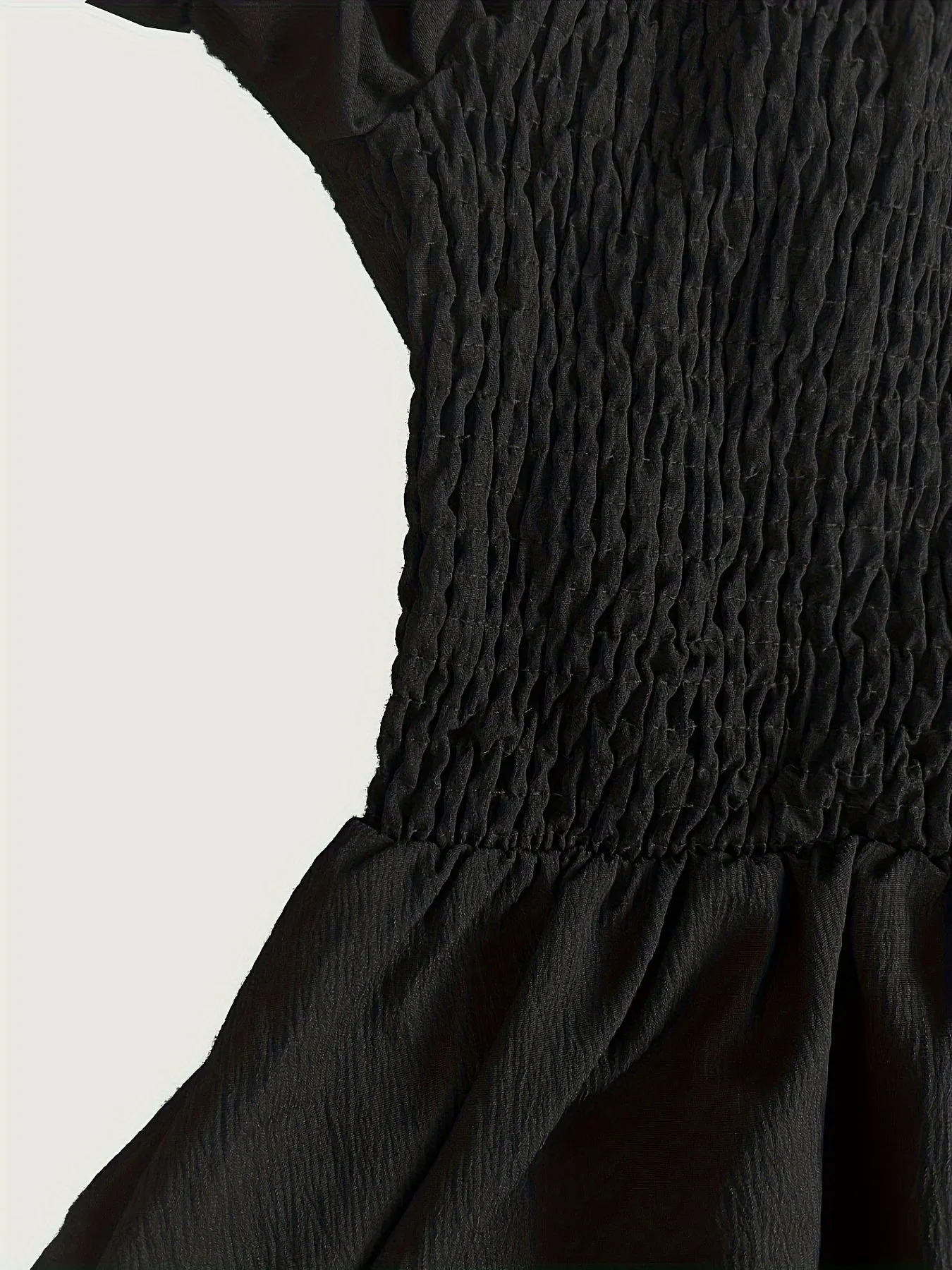 Chic Ruched Trim A-Line Dress – Puff Sleeve, Tie Back & Square Neck