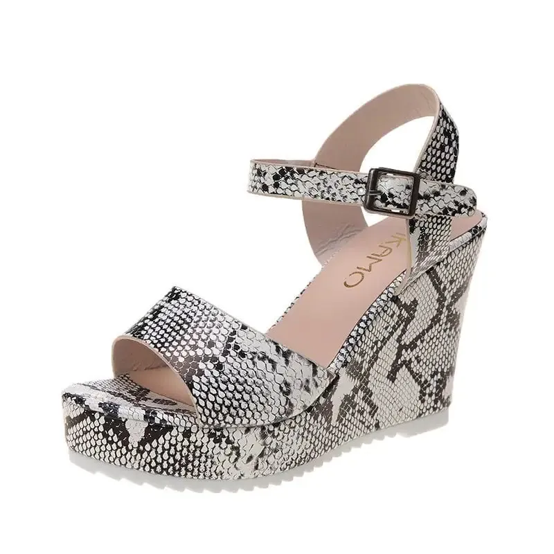Chic Slope-Heel Buckle Sandals
