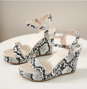 Chic Slope-Heel Buckle Sandals