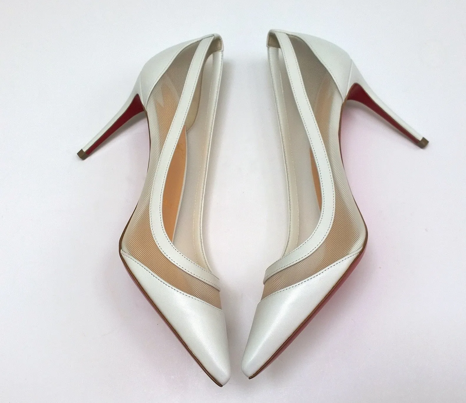 Christian Louboutin Galativi 85 White Leather and Mesh Heels Bridal Wedding Shoes