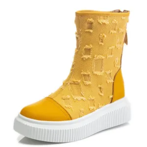 Cowhide Thick-soled Boots Canvas Breathable Women's Boots