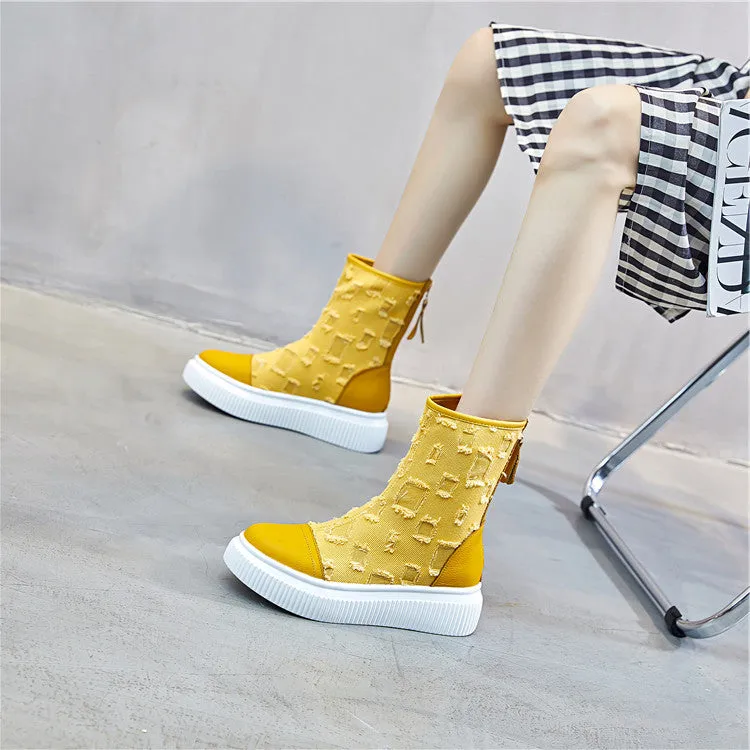 Cowhide Thick-soled Boots Canvas Breathable Women's Boots