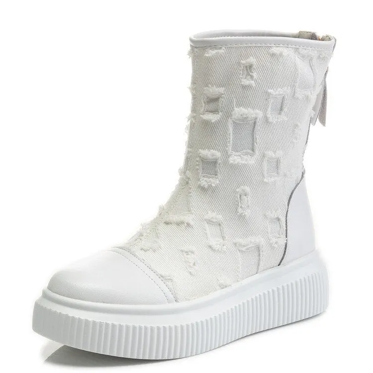 Cowhide Thick-soled Boots Canvas Breathable Women's Boots