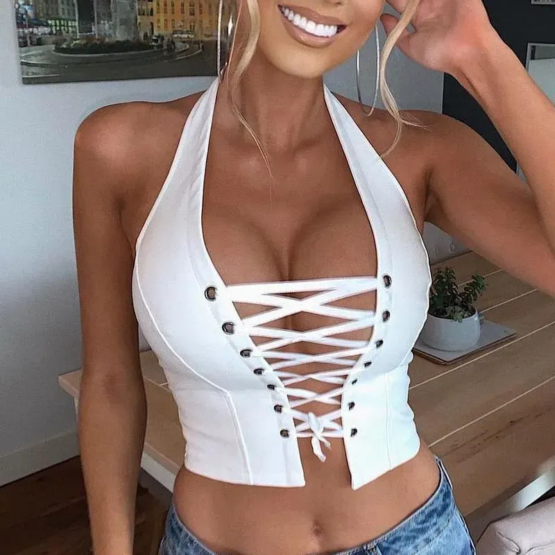 Crisscross Charm Sleeveless Crop Top
