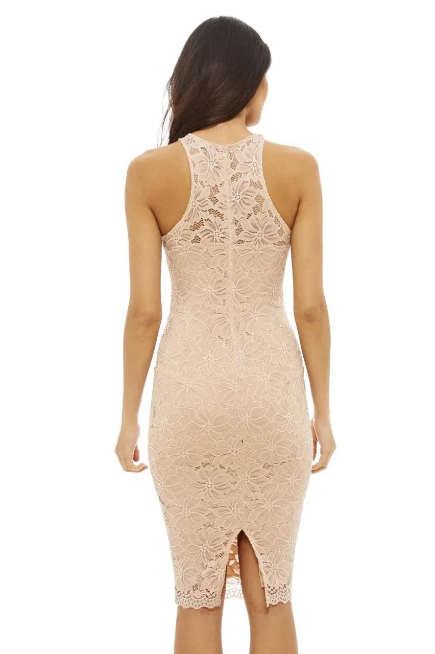 Cut In Neck Lace Bodycon Dress