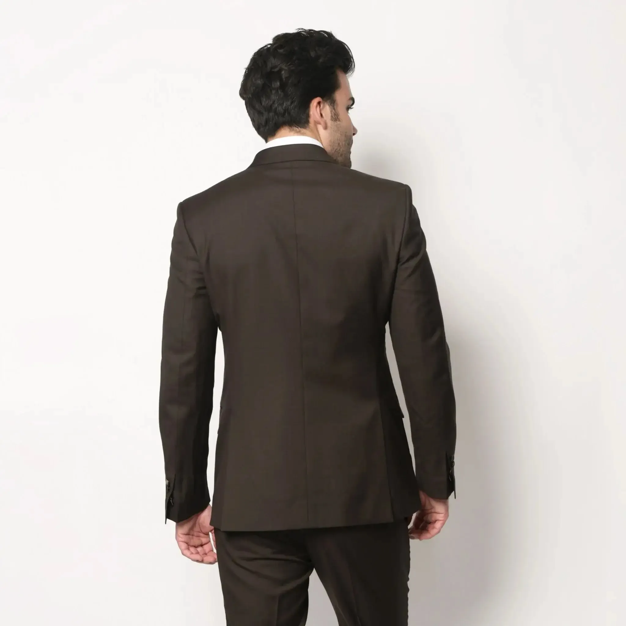 Dark Chocolate Brown Peak Lapel Double Breasted Men's Slim Fit Italian Blazer