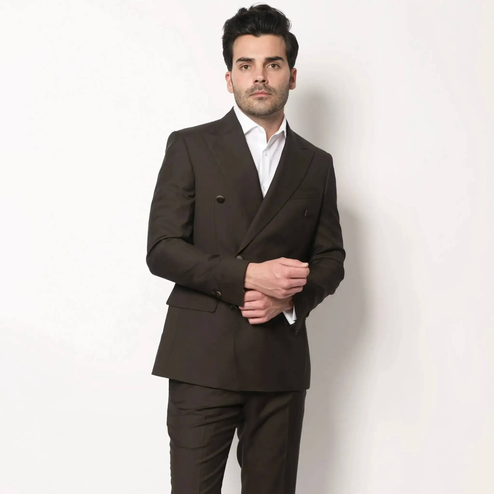 Dark Chocolate Brown Peak Lapel Double Breasted Men's Slim Fit Italian Blazer