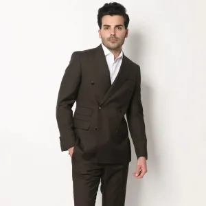 Dark Chocolate Brown Peak Lapel Double Breasted Men's Slim Fit Italian Blazer