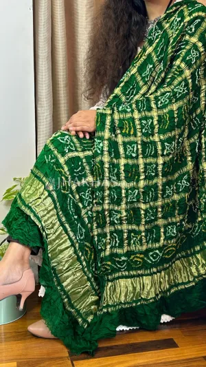 Dark Green Banarasi Gharchola Gajji Silk Dupatta