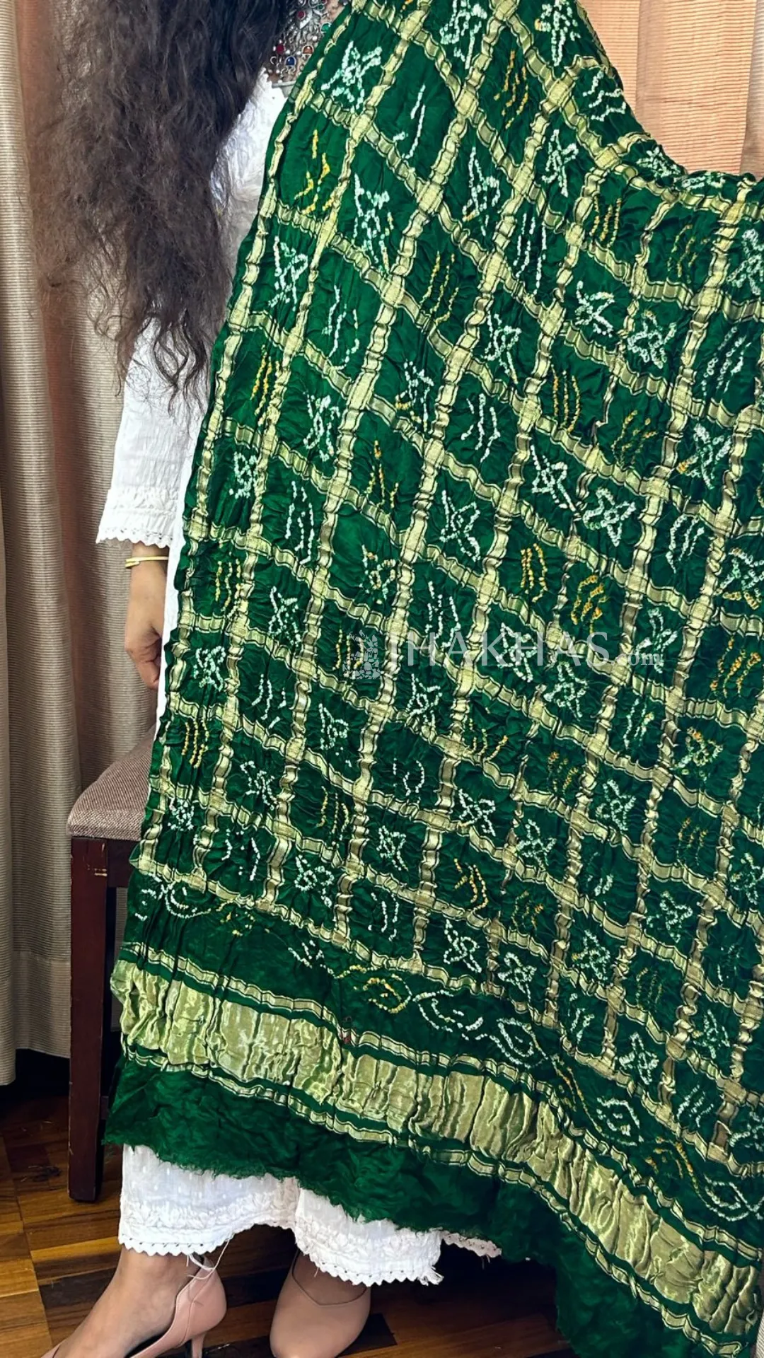 Dark Green Banarasi Gharchola Gajji Silk Dupatta