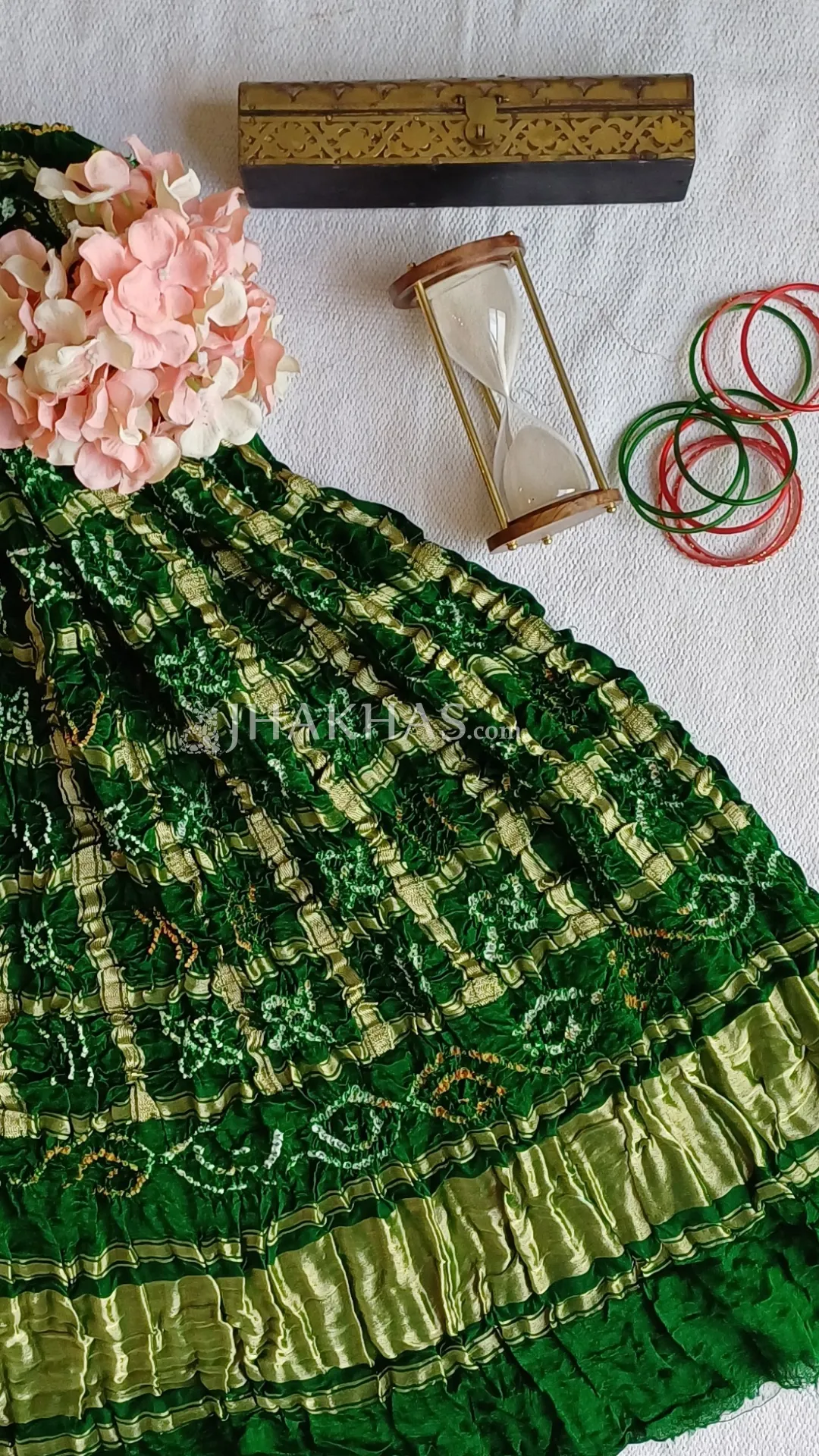 Dark Green Banarasi Gharchola Gajji Silk Dupatta