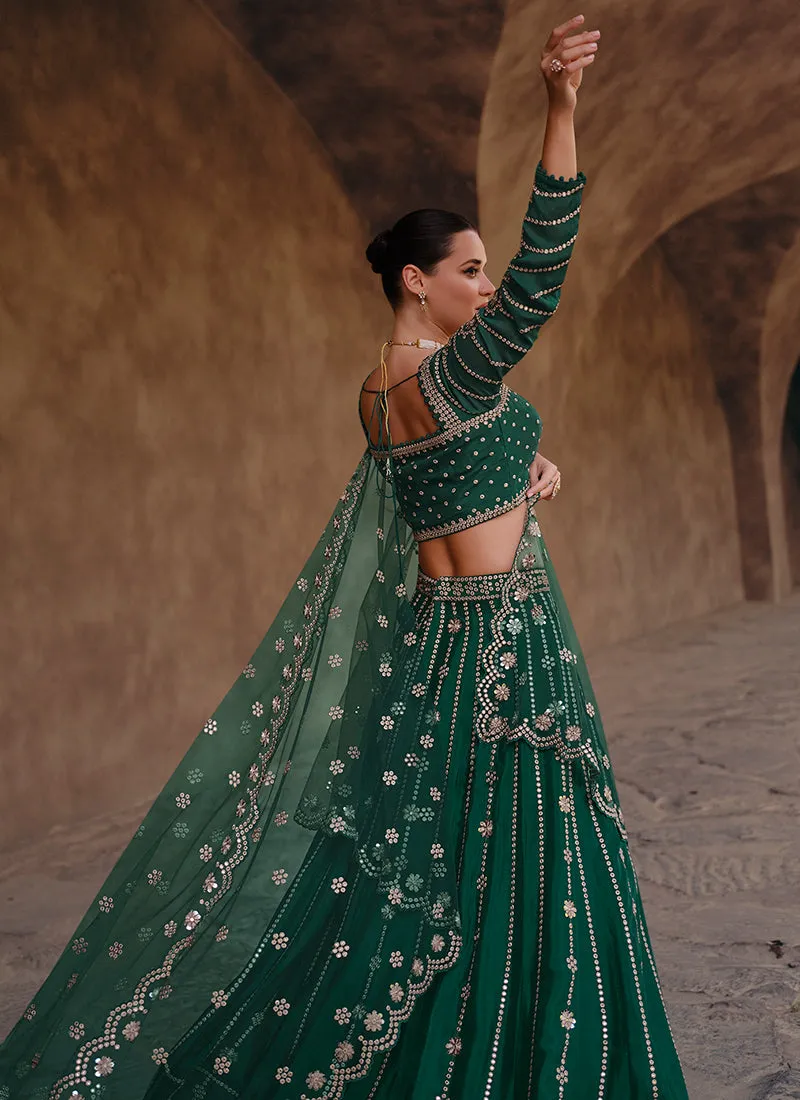 Dark Green Sequence Embroidery Traditional Lehenga Choli