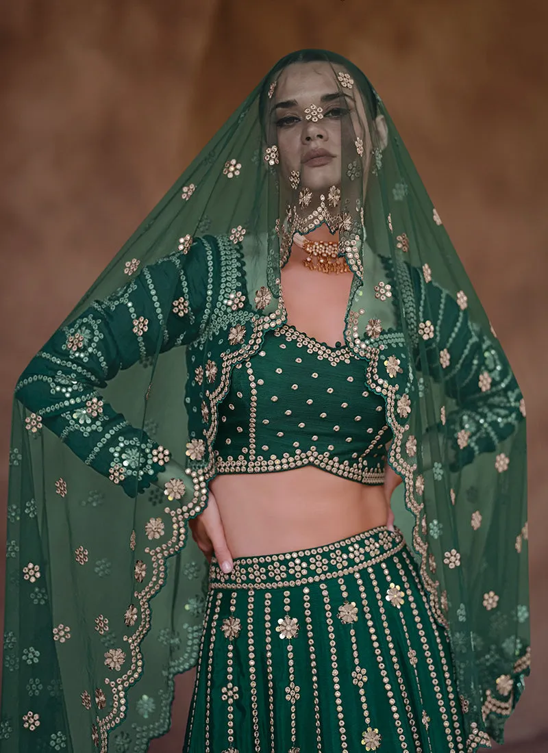 Dark Green Sequence Embroidery Traditional Lehenga Choli