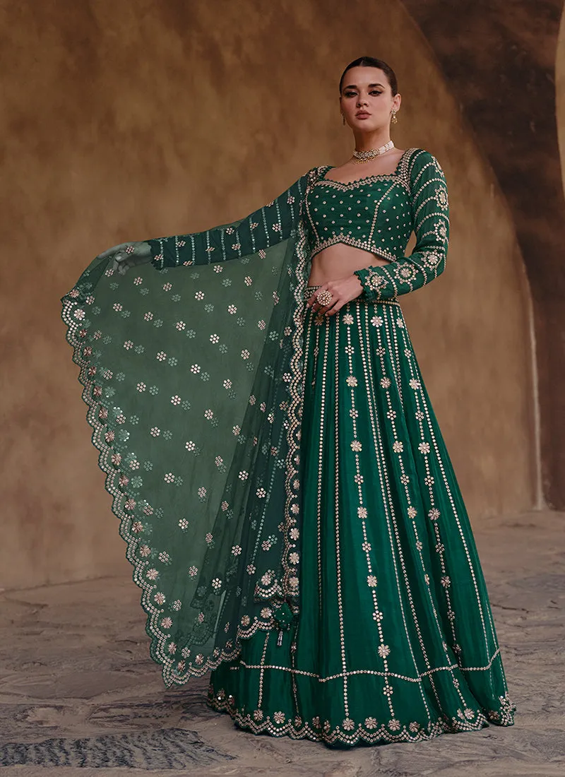 Dark Green Sequence Embroidery Traditional Lehenga Choli