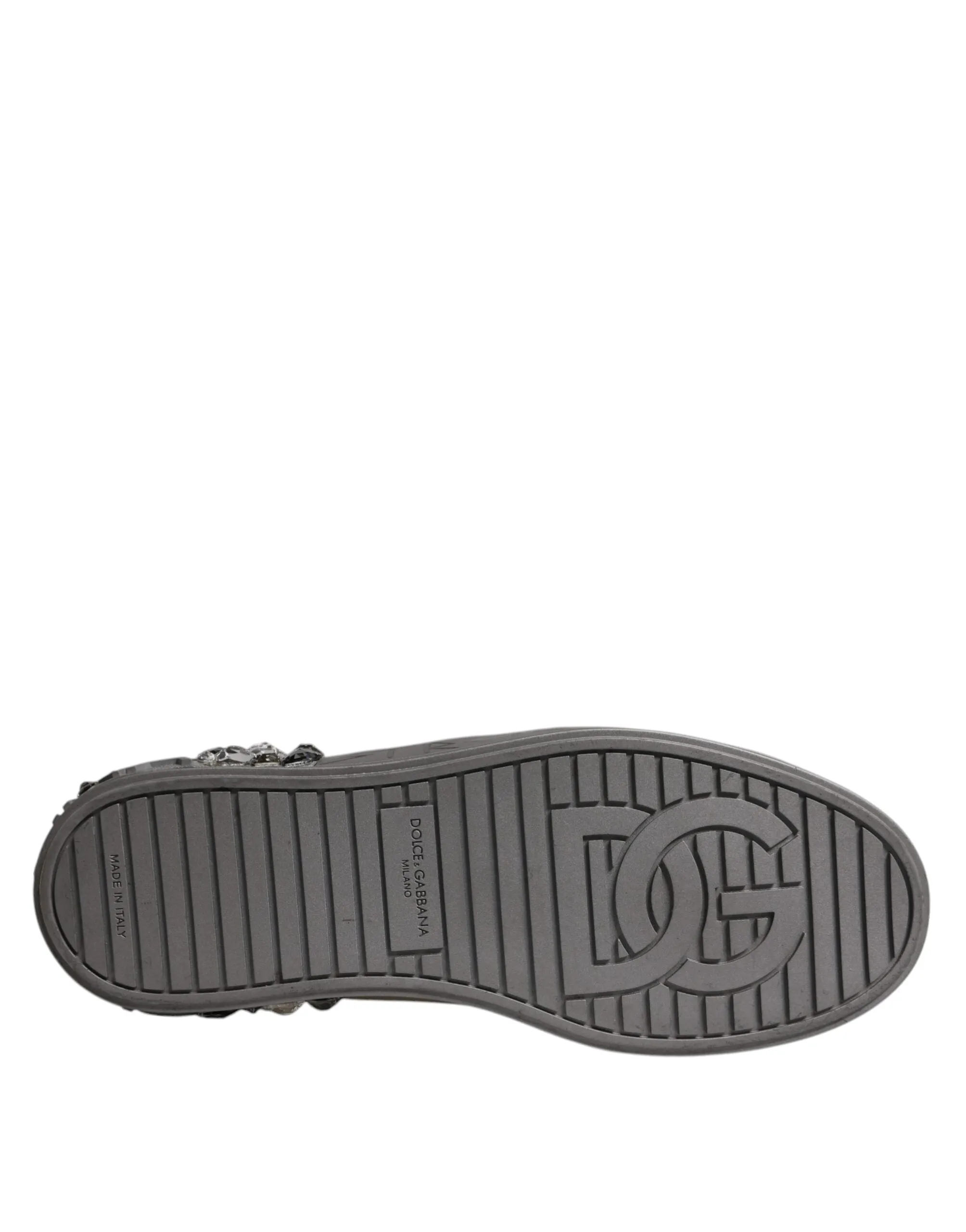Dolce & Gabbana White Silver Crystal Logo Portofino Sneakers Shoes
