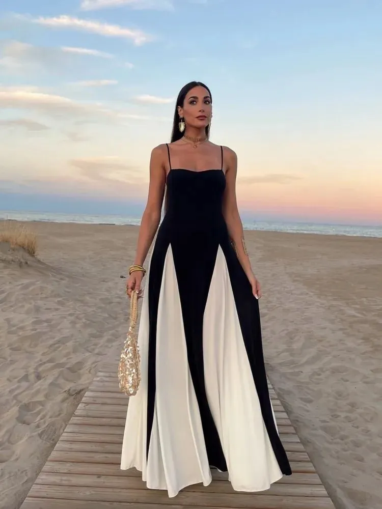 Elegant Black and White Maxi Dress – Timeless Evening Glamour