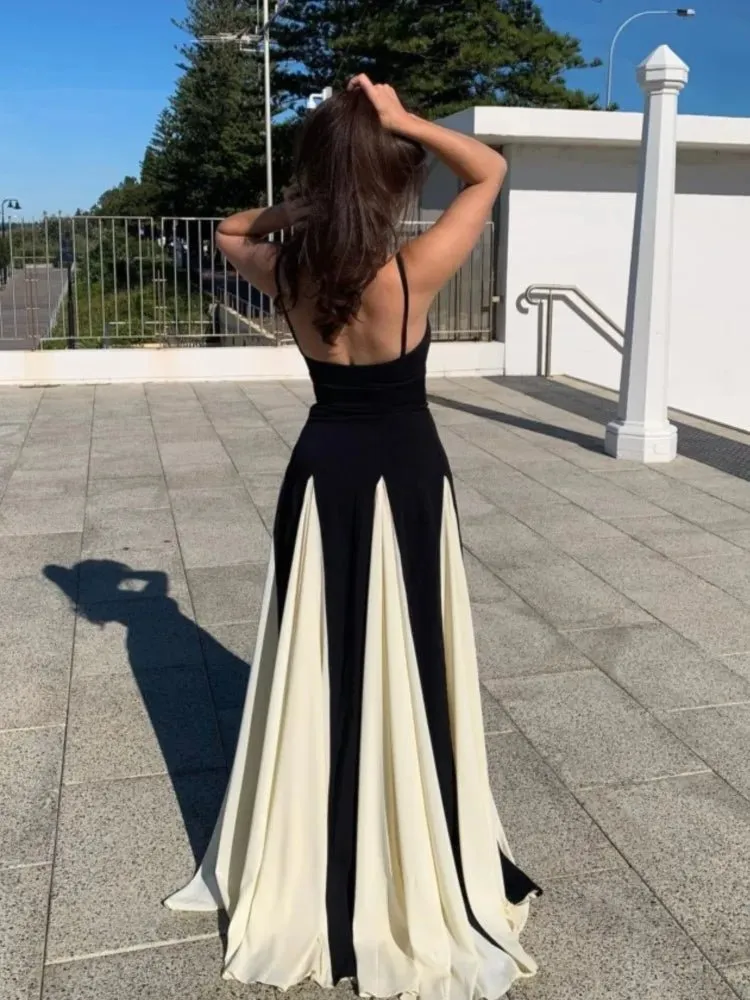 Elegant Black and White Maxi Dress – Timeless Evening Glamour