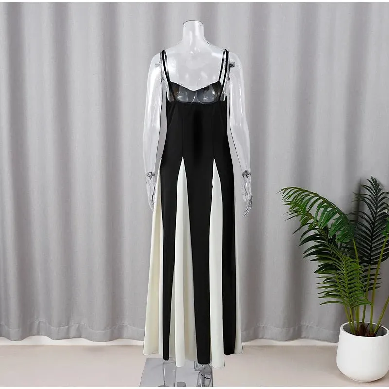 Elegant Black and White Maxi Dress – Timeless Evening Glamour
