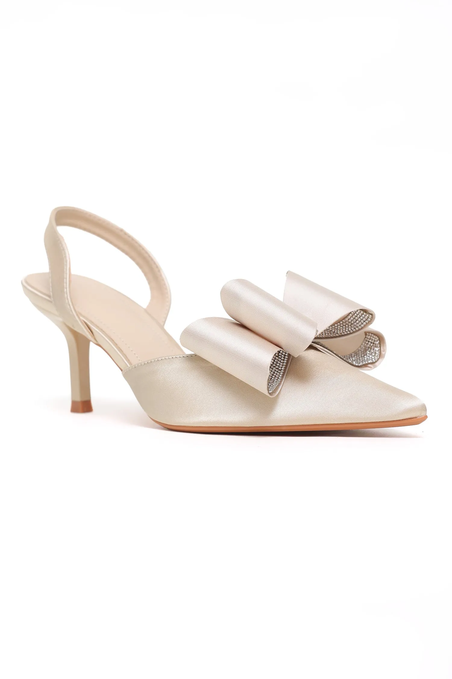 ELEGANT BOW SLINGBACK HEELS-GOLD