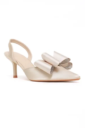 ELEGANT BOW SLINGBACK HEELS-GOLD