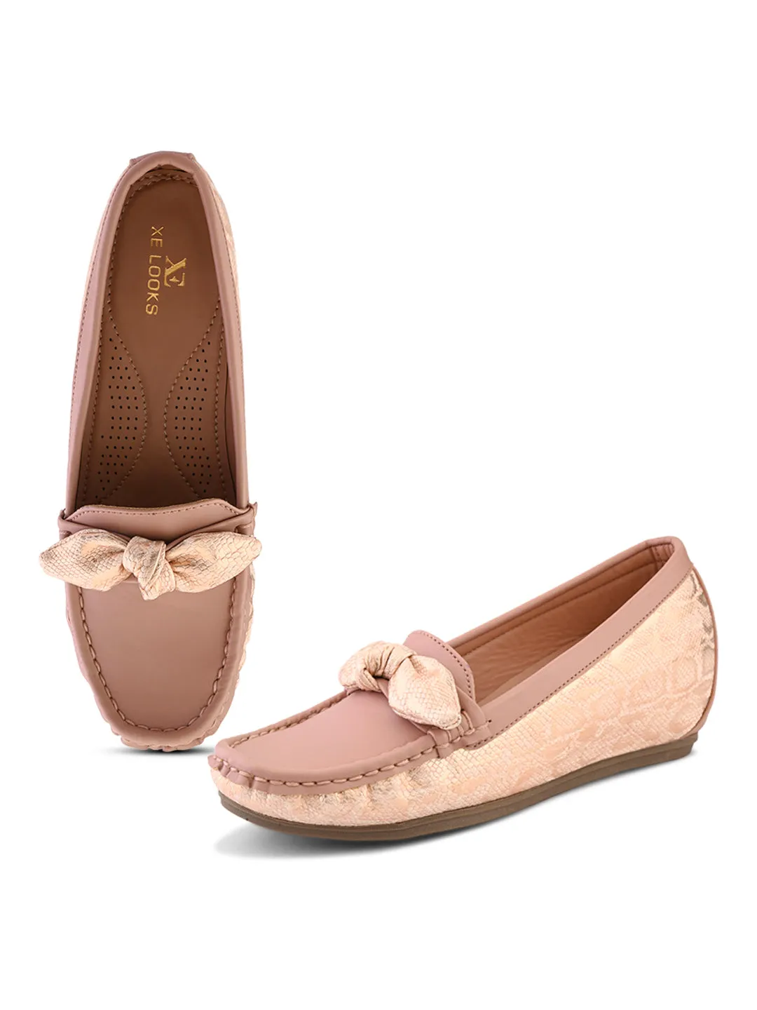 Elegant Bow with Snake-Print Loafers