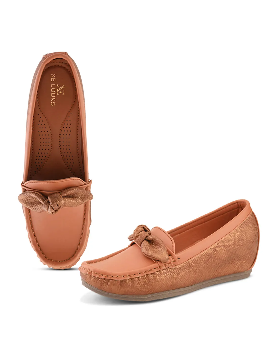 Elegant Bow with Snake-Print Loafers