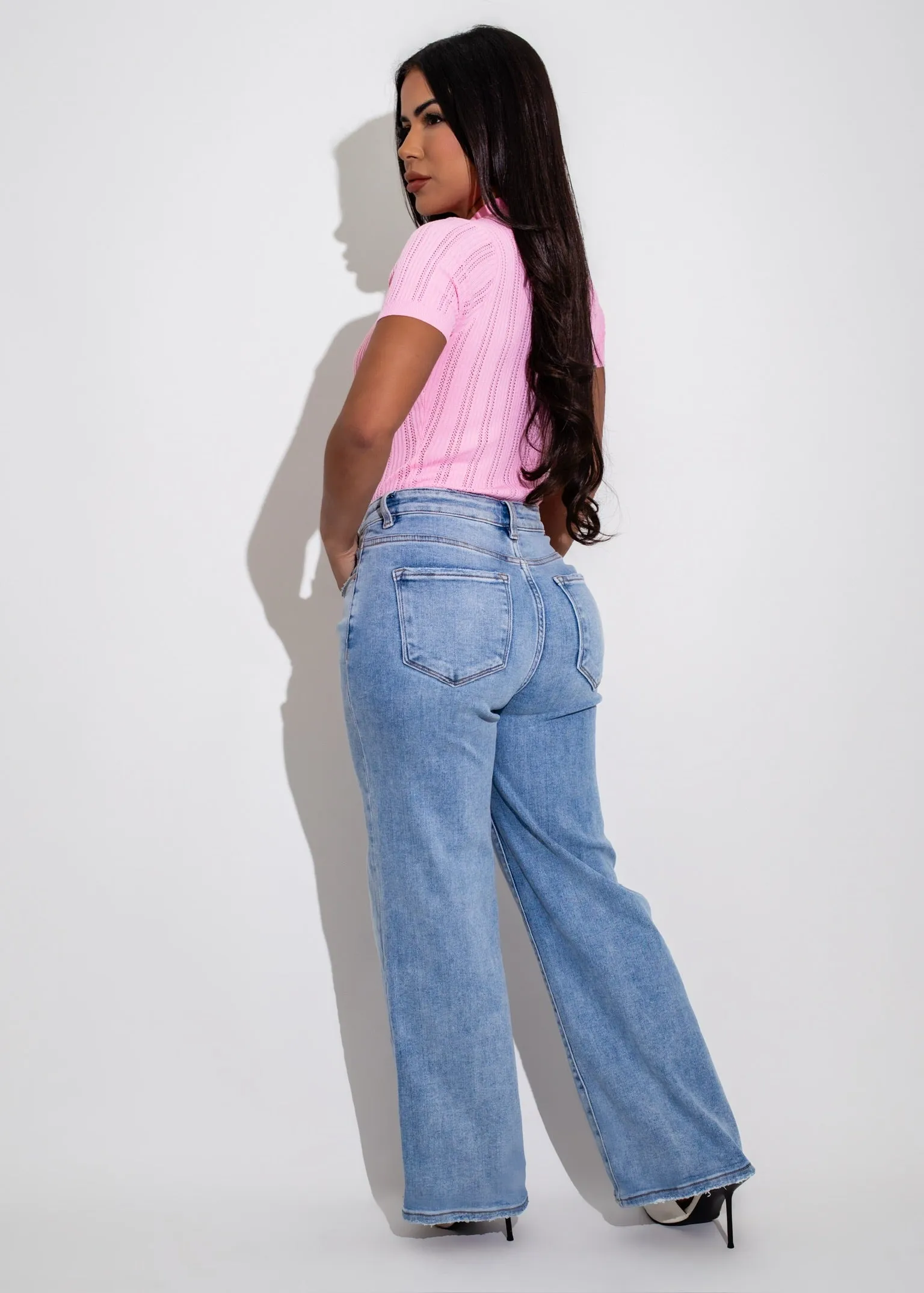 Elegant Essentials Knit Polo Long Top Pink