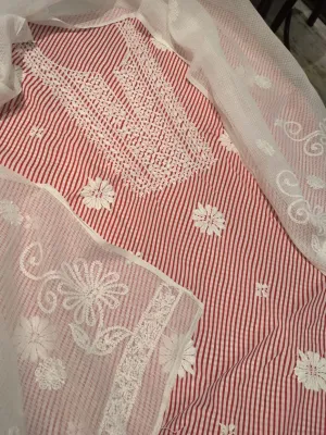 Elegant Gajri Carrot Orange Lucknowi Chikankari Cotton Salwar Kamez unstitched online