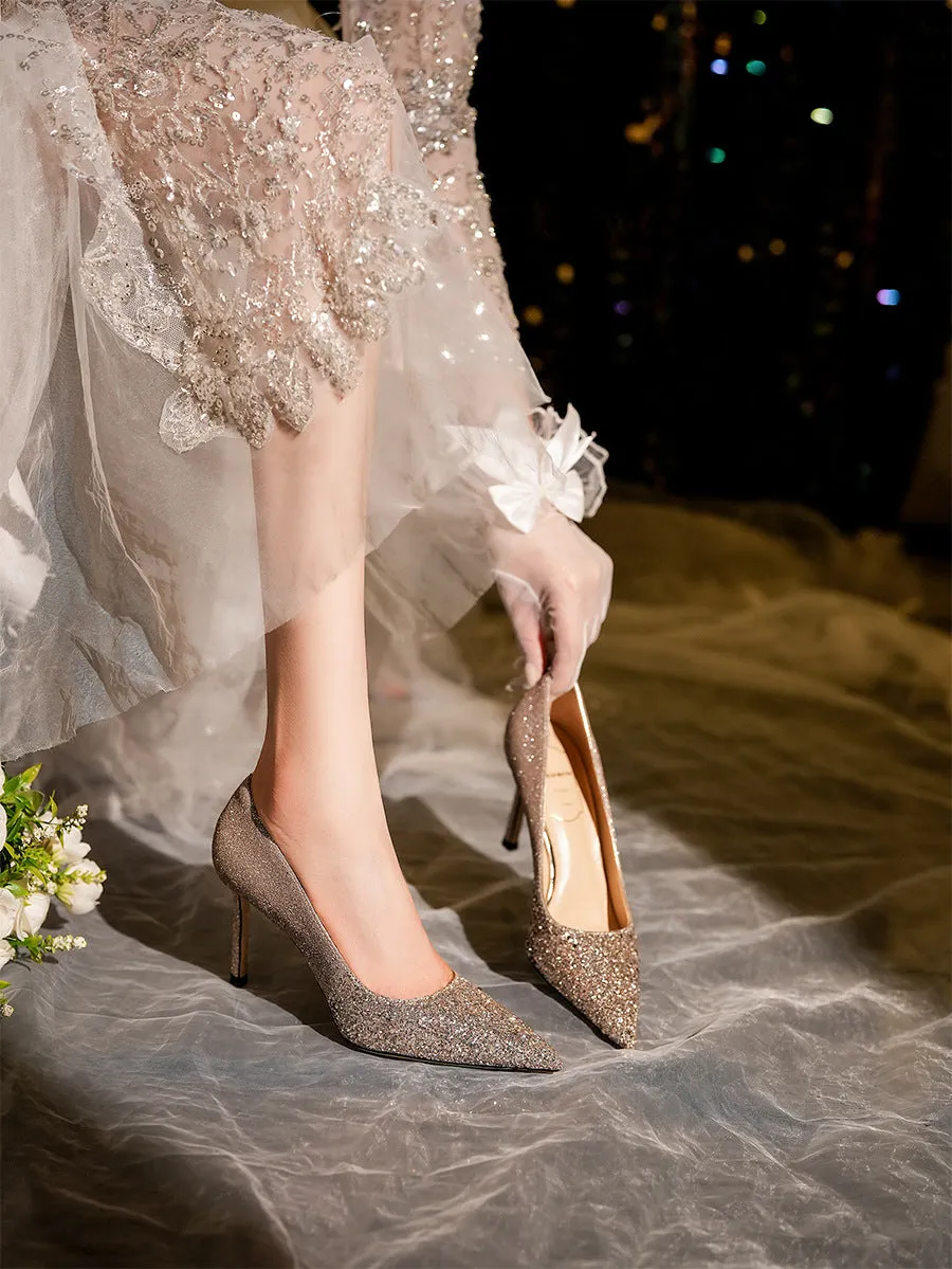 Elegant Glitter Women's High Heels Evening Party Shoes